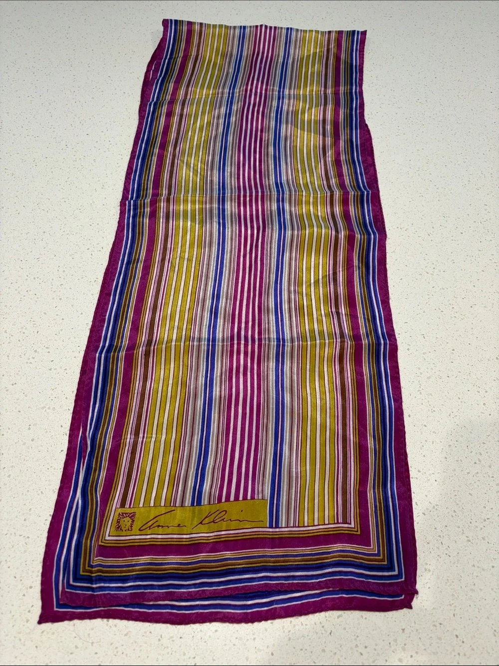 Anne Klein Striped Multicolor Silk Scarf - Pink & Gold